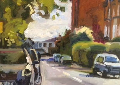 Afternoon painting of Church road, Barnes with shadows